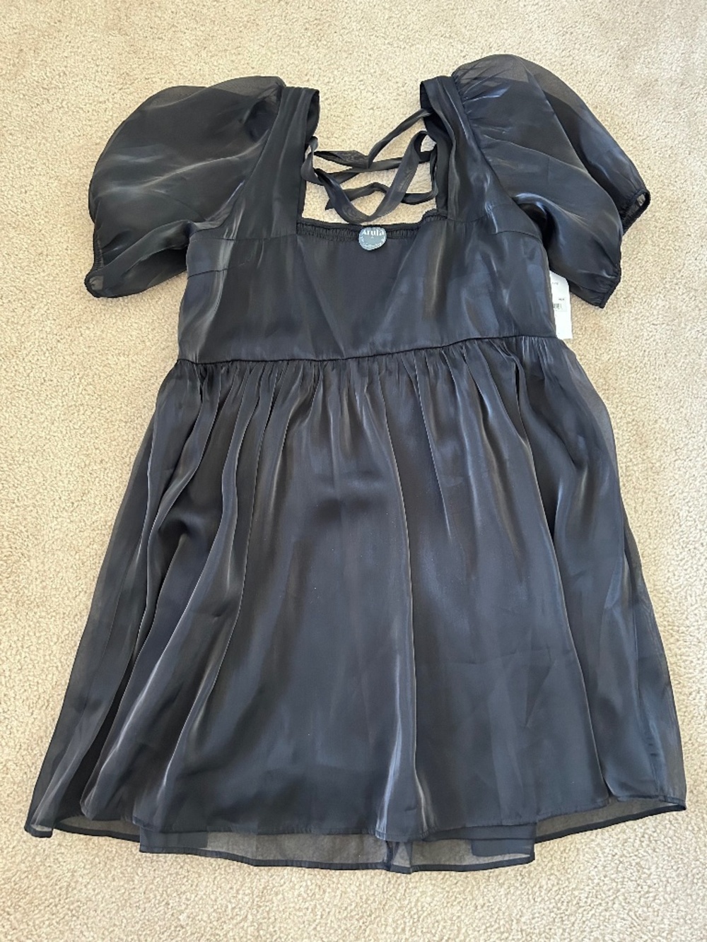 Organza Babydoll Puff Sleeve Black Dress NEW by Arula Sz 3X